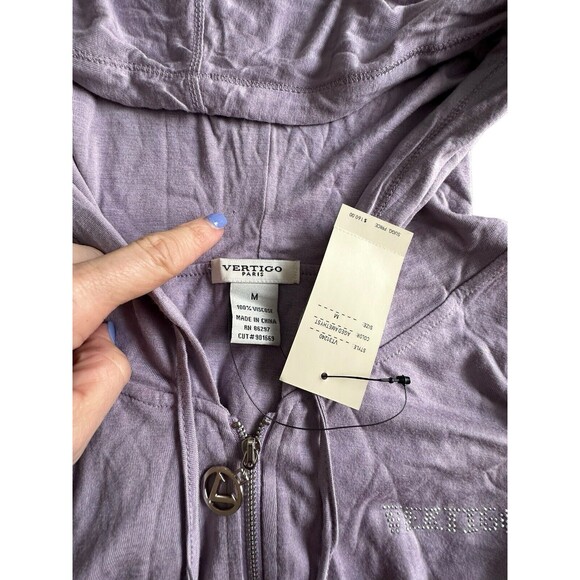 NWT VERTIGO PARIS Sz Medium Full Zip Hoodie Sweater Lavender Amethyst #M8-10 - Picture 7 of 8